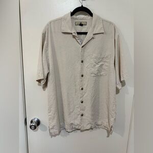 Tommy Bahama Light Tan Casual Button Down Shirt 100% Silk Medium Mix 19 Masters
